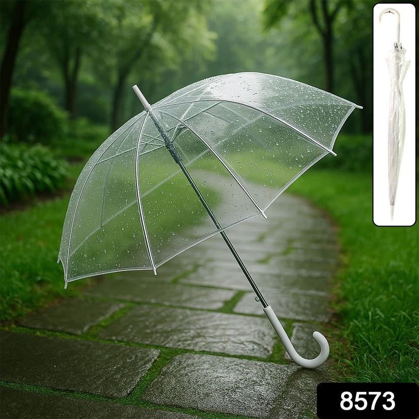 Premium Transparent Dome Umbrella with Curved Handle - Windproof
