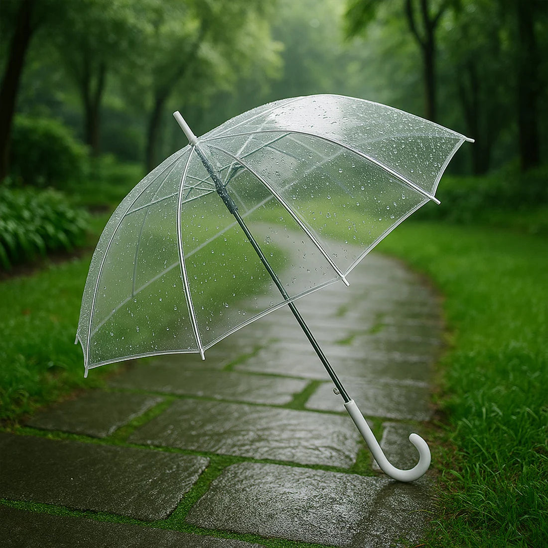 Premium Transparent Dome Umbrella with Curved Handle - Windproof