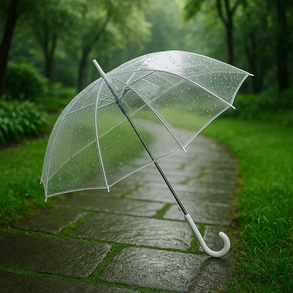 Premium Transparent Dome Umbrella with Curved Handle - Windproof