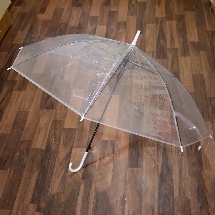 Premium Transparent Dome Umbrella with Curved Handle - Windproof