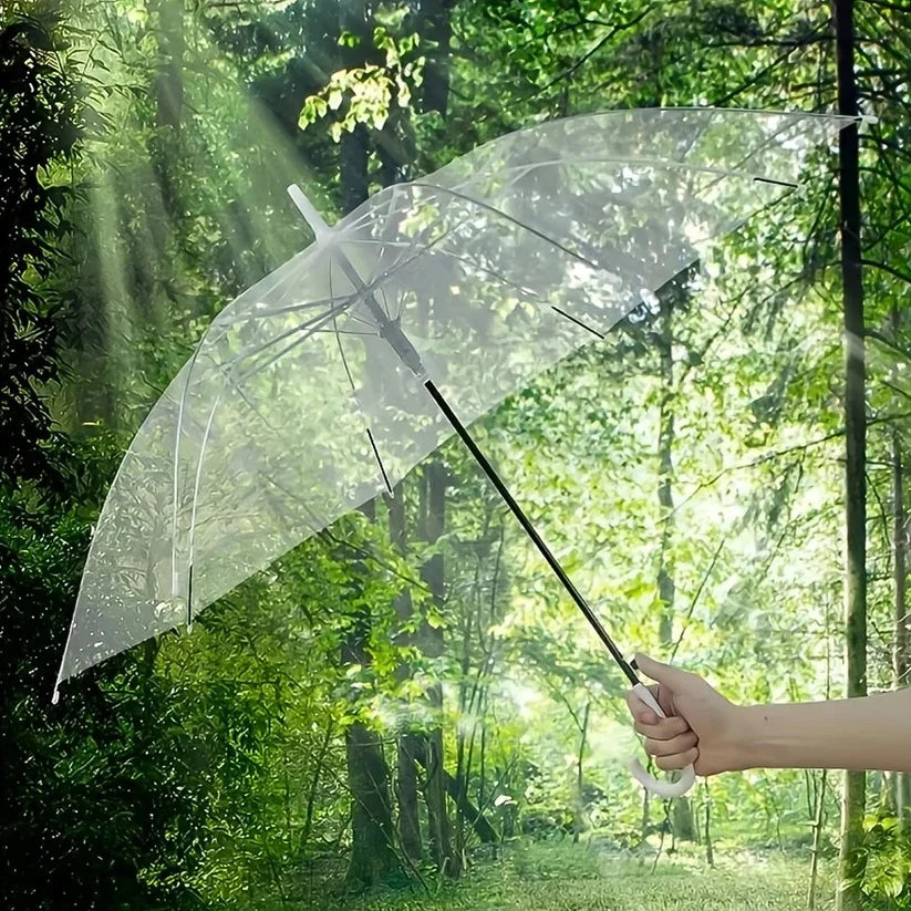 Premium Transparent Dome Umbrella with Curved Handle - Windproof