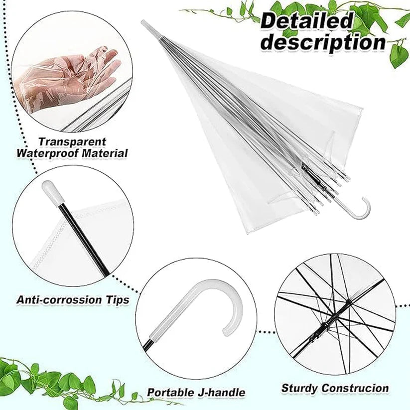 Premium Transparent Dome Umbrella with Curved Handle - Windproof